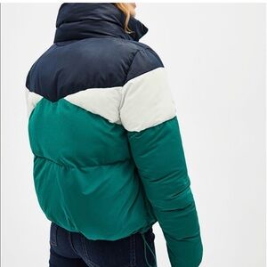 Bershka Tri-Tone Puffer Jacket - Green, White, Navy